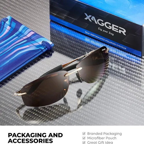 Vista 5 de Xagger Gafas de sol polarizadas para hombre, marco de metal sin marco, protección UV400, gafas de sol