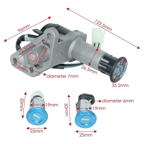 Vista 6 de Juego de cerradura de interruptor de encendido de 4 cables para ciclomotor chino GY6 125cc 150cc, interruptor de llave principal de enchufe de 4