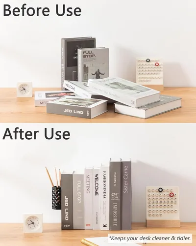 Vista 4 de Sujetalibros Kingsmile, sujetalibros ajustables para estantes, sujetalibros de metal para libros pesados, organizador de topes de libros con porta