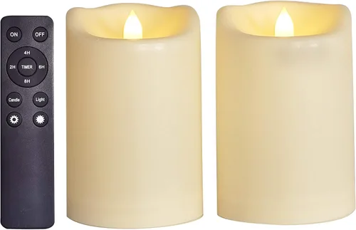 Vista 9 de CANDLE CHOICE Velas impermeables sin llama para exteriores, funcionan con pilas, con temporizador, gran resina plástica brillante, parpadeante