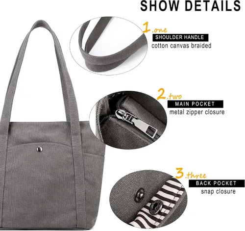 Vista 6 de DOURR Bolsos de hombro para mujer, bolsa de lona resistente para trabajo, bolsa de cubo retro