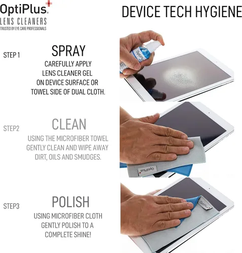 Vista 4 de OptiPlus Kit de limpieza de lentes de gel de 2 onzas Limpiador de lentes de gel antirreflectante y paño de microfibra de doble propósito