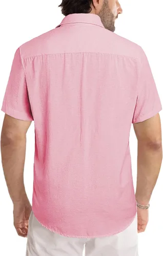 Vista 3 de JMIERR Camisas de vestir a rayas de algodón con botones y manga corta para hombre