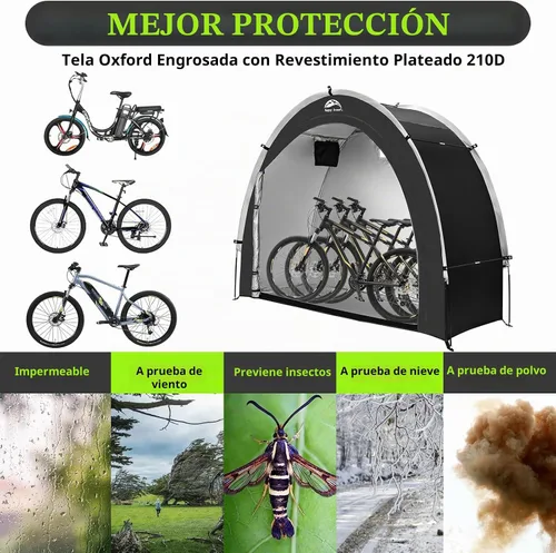 Vista 3 de Happy Travel Carpa Cobertizo de Almacenamiento de Bicicletas, Refugio Cubierta Impermeable para Bicicletas al Aire Libre con Ventana para 2/3/4/6