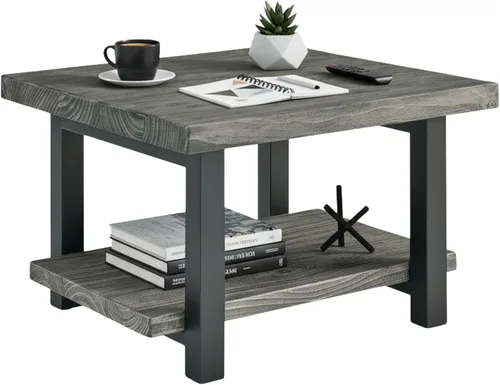 Vista 12 de Alaterre Furniture Pomona - Mesa auxiliar de madera maciza de 2 niveles con acabado natural y patas de metal, decoración moderna de granja o Marrón