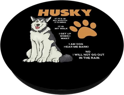 Vista 2 de Husky siberiano - Reglas del propietario de perros Huskies divertidos Husky PopSockets intercambiables PopGrip