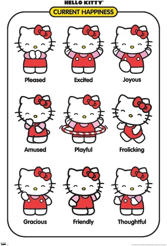 Vista 11 de Trends International Hello Kitty: Basic - Póster de pared de felicidad actual, 22.4 pulgadas de largo x 14.7 pulgadas, versión enmarcada en madera