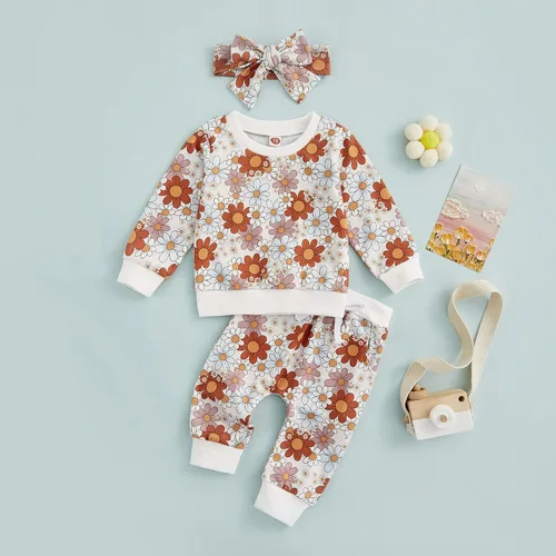 Vista 6 de Engofs Conjunto de ropa de 3 piezas para bebé recién nacida para otoño e invierno