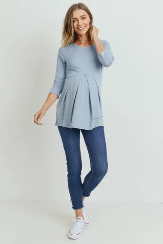 Vista 31 de LaClef - Blusa de maternidad para mujer, cuello redondo, manga 3/4, plisada al frente, estilo peplum