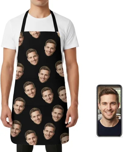 Vista 8 de Delantal personalizado, delantal con foto personalizada para hombres y mujeres, con 2 bolsillos, regalo personalizado de cumpleaños o Navidad