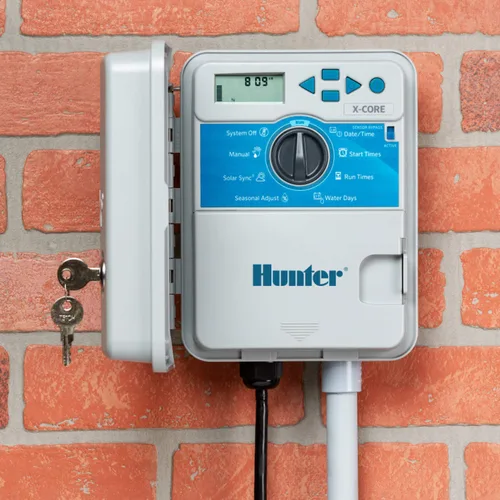 Vista 4 de Hunter X-Core XC400 Controlador de rociadores para exteriores de 4 zonas, temporizador de riego resistente a la intemperie para césped y jardín