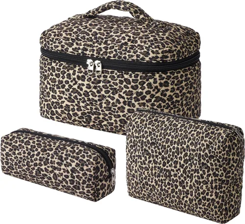 Vista 12 de uekeboag - Bolsa de maquillaje grande de viaje acolchada para mujer, neceser de algodón con estampado floral, neceser con estampado floral