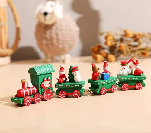 Vista 8 de Happy Trees - Tren de Navidad de madera con muñeco de nieve, mini tren de decoración para fiesta de Navidad, juguetes de adorno de tren de Navidad
