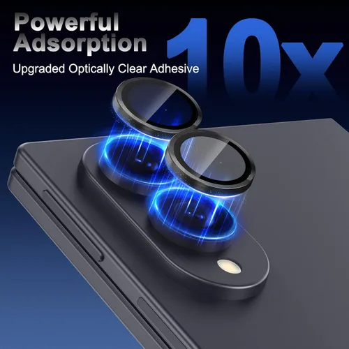 Vista 3 de Casetego Protector de lente de cámara para Galaxy Z Fold 8, [Diseño de purpurina mejorado], [Fuerte adherencia], lente de vidrio templado 9H negro