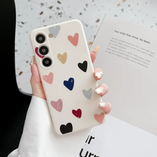 Vista 5 de Funda de teléfono con forma de corazón para Samsung Galaxy S25, linda funda de silicona femenina de silicona flexible con corazones kwaii, fundas