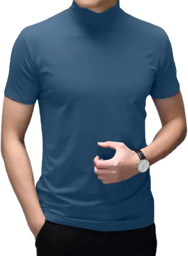 Vista 2 de Rela Bota Camisetas de moda para hombre, ropa interior térmica, camisetas de media manga corta de cuello alto, ajuste delgado, básicas