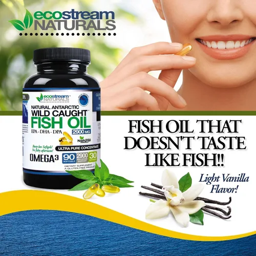 Vista 5 de (Paquete de 2) Aceite de pescado natural antártico salvaje omega 3 suplemento DPA-EPA-DHA 2,900 miligramos de triple fuerza ultra puro concentrado