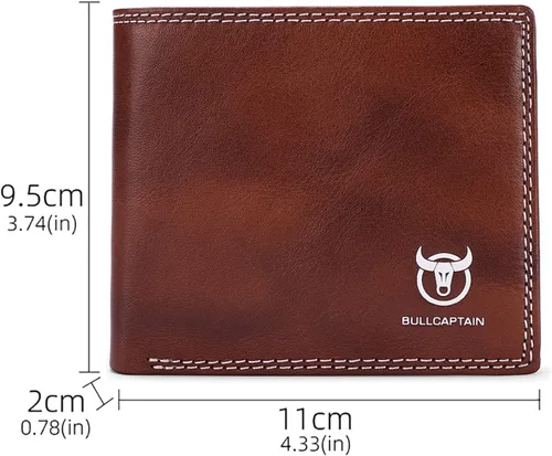 Vista 2 de LUKZIJAES Billetera de cuero genuino para hombre, con bloqueo RFID, delgada, plegable, bolsillo frontal, #3-Café, Vintage