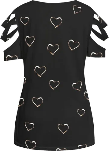 Vista 4 de Blusa de verano con hombros descubiertos para mujer talla grande sexy de corte bajo cuello en V con tirantes delgados para verano con vuelo Negro