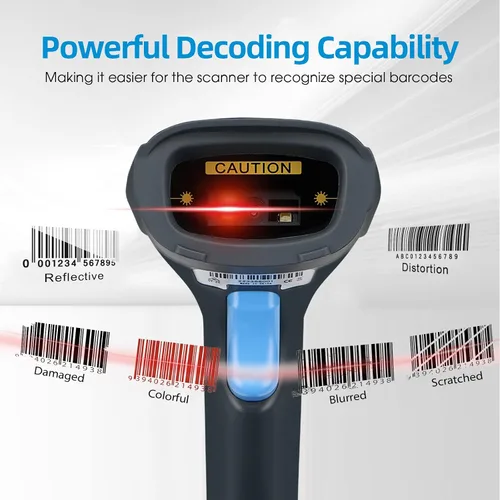 Vista 4 de OBZ Escáner de código de barras 2D con cable de mano, lector de código de barras USB, escáner automático de código QR con chip de 32 bits
