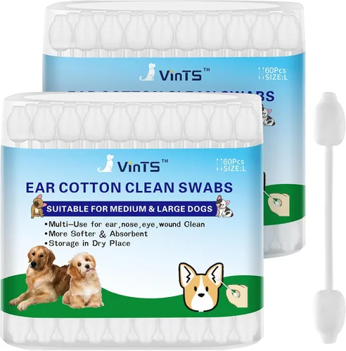 Vista 8 de VinTS - 60 hisopos de algodón para limpieza de orejas de perro, hisopos en forma de calabaza para perros y gatos Large Size Gourd-Shaped