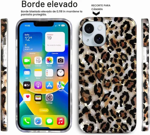 Vista 6 de J.west Funda compatible con iPhone 14 Plus, lujosa funda de silicona suave con estampado de leopardo translúcido translúcido y vintage para niñas