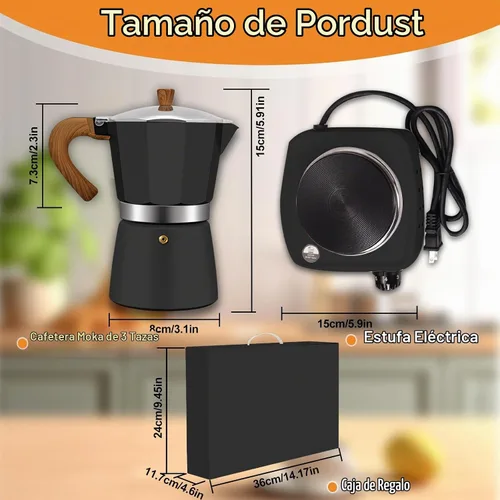 Vista 2 de Set de olla de moka de aluminio 2 en 1 con cafetera de espresso para estufa eléctrica, clásico para estufa de café 150ml 5oz Mocha Express portátil