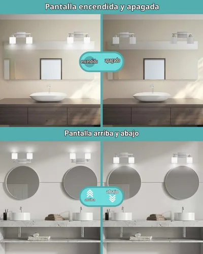 Vista 4 de Accesorios de iluminación de baño Sailstar de 2 luces, accesorios de iluminación de tocador de níquel cepillado, lámpara de tocador moderna