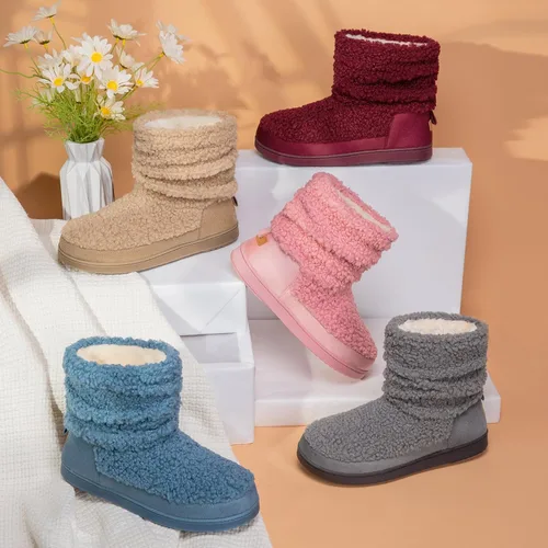 Vista 6 de HomeTop - Pantuflas tipo botín para mujer, afelpadas y cálidas, con espuma viscoelástica, para interiores, con suelas de goma antideslizantes