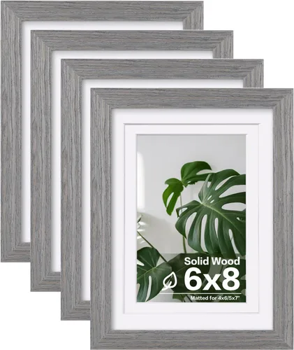 Vista 106 de Egofine - Juego de 4 portarretratos A4 de madera maciza y cubierta de plexiglás de 4 x 6/6 x 8 pulgadas con paspartú o A4 sin paspartú, para mesa
