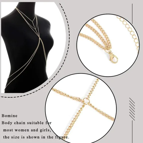 Vista 3 de Bounzhi Arnés de cadena para el cuerpo, sexy, plateado, collar de joyería para el cuerpo, cadenas de bikini para mujeres y niñas (plata)