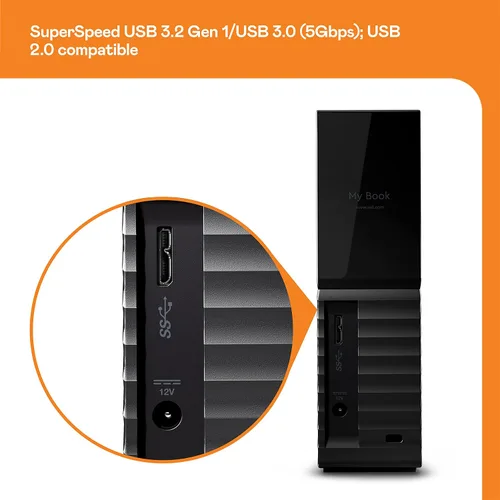Vista 6 de WD Disco duro externo My Book Desktop de 22 TB, USB 3.0, HDD externo con protección por contraseña y software de respaldo - WDBBGB0220HBK-NESN