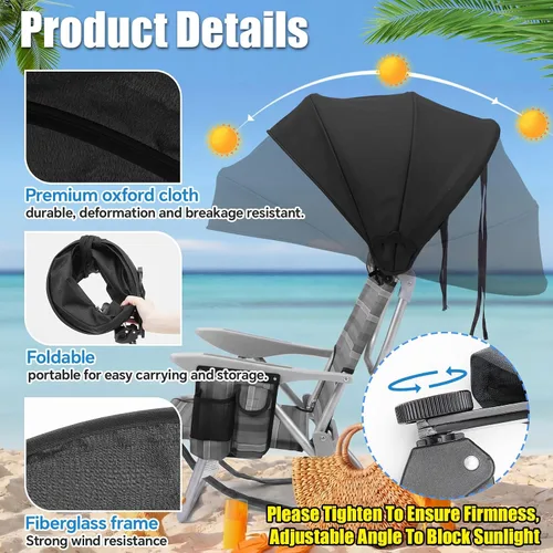 Vista 4 de [Usado] DaisyInner Silla de playa, sombrilla plegable extra grande, con abrazadera ajustable para playa, camping, pesca, sala de estar al aire libre