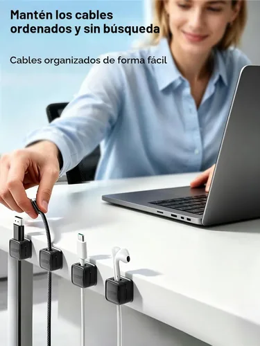 Vista 2 de Paquete de 8 Organizadores de Cables con Soporte, Costop Fuerte Adhesivo Magnético para Gestión de Cables de Escritorio, Fácil de Abrir, Organiza