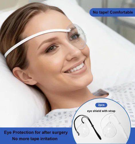 Vista 2 de AMZVIO - 2 protectores de ojos para después de cirugía de cataratas, parche transparente transpirable ventilado con correa ajustable, cubierta