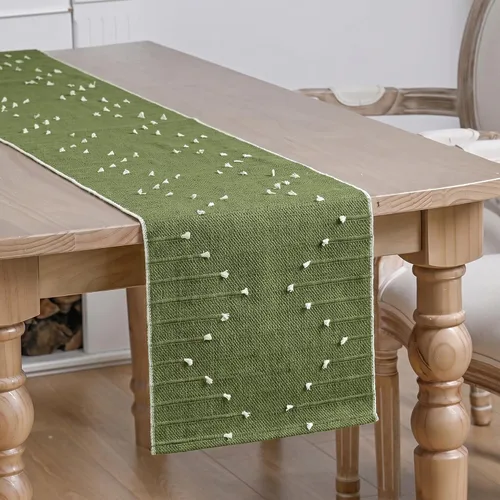 Vista 2 de Artoid Mode Camino de mesa tejido de algodón rústico verde militar, decoración de mesa de comedor para decoración de fiesta del hogar, 12 x 36