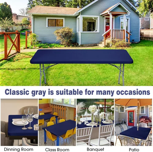 Vista 6 de CHENGU Mantel de elastano, ajustable, elástico, ajustable, para mesa de picnic, lavable, plegable, mantel rectangular de poliéster para fiesta