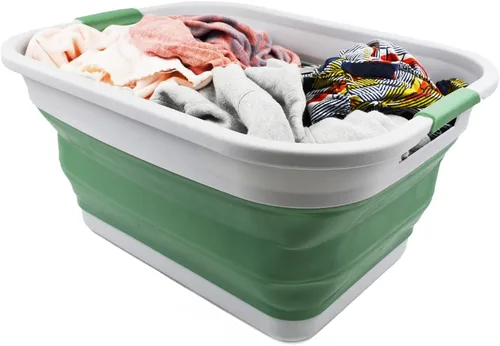 Vista 6 de SAMMART Cesta plegable de plástico para la ropa sucia de 36 L (9.5 galones) – Contenedor/organizador plegable – Tina de lavado portátil – Cesto