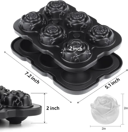 Vista 2 de Bandeja para cubitos de hielo, Mikiwon bandejas para cubitos de hielo en forma de rosa de 2 pulgadas con tapas, molde para bolas de hielo