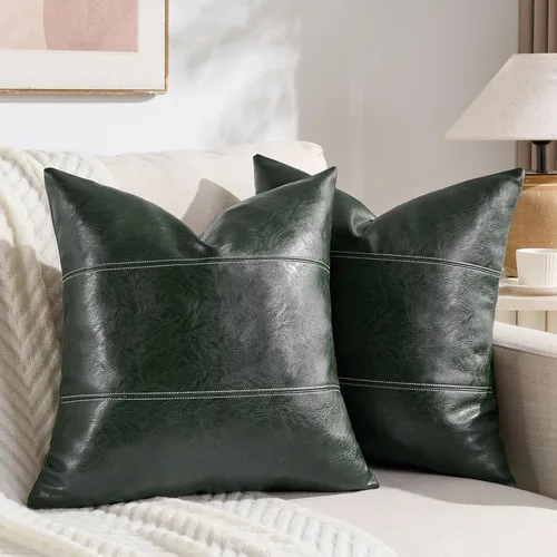 Vista 10 de Fancy Homi Paquete de 2 fundas de almohada decorativas de cuero sintético bohemio negro de 16 x 16 pulgadas para sala de estar, sofá, cama, sofá