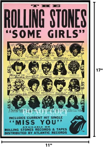 Vista 2 de The Rolling Stones - Póster vintage de 11 x 17 pulgadas, magnífica obra de arte de 1978, anuncio de lanzamiento del álbum "Some Girls", raro