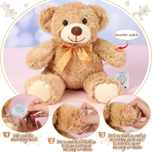 Vista 5 de Liliful Oso de Peluche de 12 Pulgadas con Grabación de Voz Memorial Oso de Peluche Grabable Conmemorativo de 30 Segundos Animal de Peluche Grabadora