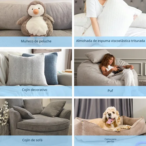 Vista 6 de Relleno de puf, relleno de espuma viscoelástica triturada de 5 libras, relleno de almohada suave para sofá, cojín, animales de peluche, cama