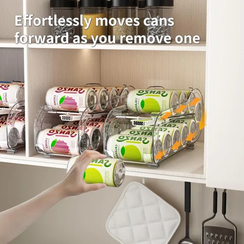 Vista 4 de Organizador de bebidas para refrigerador, dispensador organizador de latas de soda para refrigerador con rodado automático, organiza latas