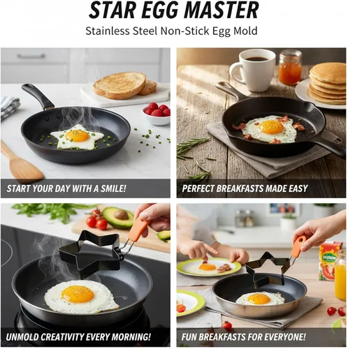 Vista 7 de Juego de anillos de huevo para freír huevos y molde de pastel de corazón, anillo de acero inoxidable para sándwiches de desayuno y panqueques
