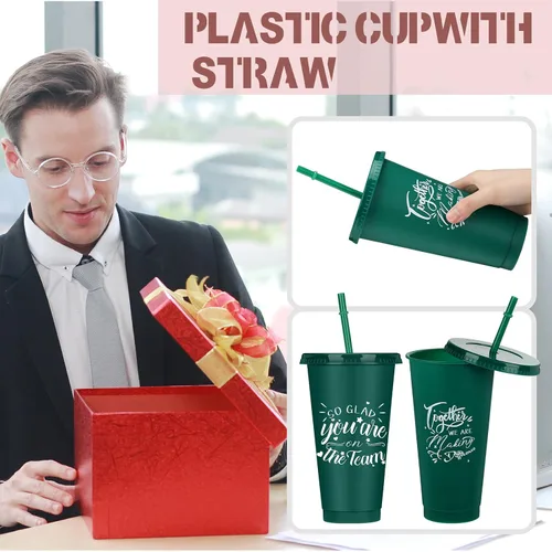 Vista 4 de Mifoci Regalos a granel de agradecimiento para empleados Tazas de plástico de 24oz con tapa con pajita para compañeros de trabajo, profesores