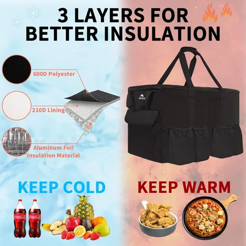 Vista 2 de MATEIN Bolsa aislante para entrega de alimentos, bolsa térmica XXXL para alimentos fríos y calientes, resistente al agua, plegable, para transporte