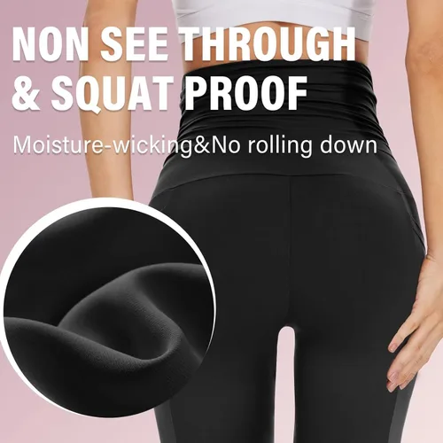 Vista 3 de Sundwudu Paquete de 2 leggings de maternidad sobre el vientre, pantalones de yoga de cintura alta para mujer, pantalones de entrenamiento activos