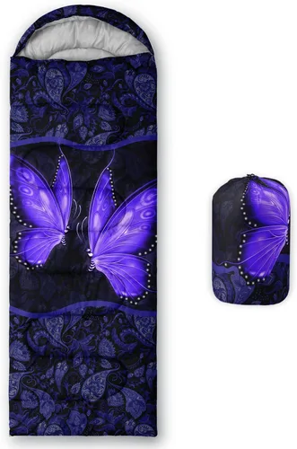 Vista 34 de HOSIMA Saco de dormir de mariposa para adultos y niños para campamento, saco de dormir ultraligero gótico negro para clima frío y verano.