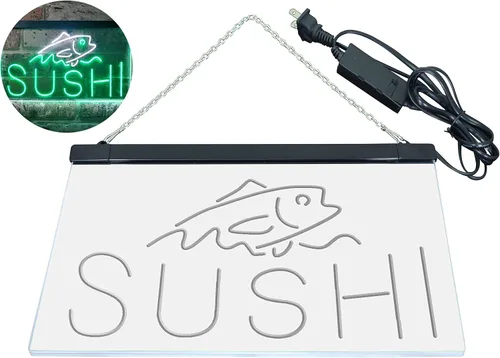 Vista 46 de ADVPRO Sushi Fish Sashimi Restaurant - Letrero de neón LED de doble color, azul y rojo, 12 x 8.5 pulgadas, st6s32-i3334-br